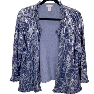 Chico's Blue and Silver Linen Blend Knit Jacket LN